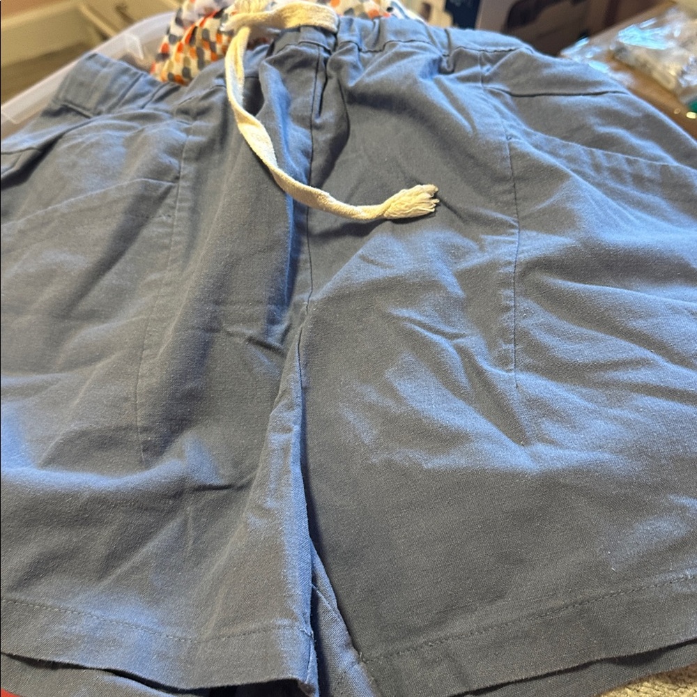 Women’s Blue drawstring Linen/cotton Blend Shorts Size Large nwot - Picture 2 of 6